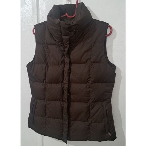 Eddie Bauer goose Down Vest Women Large dark Brown Puffer Winter Fall 700 filled - Picture 1 of 9